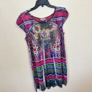 One World Womens Knee Length Purple Pink Dress Boho Colorful Lightweight